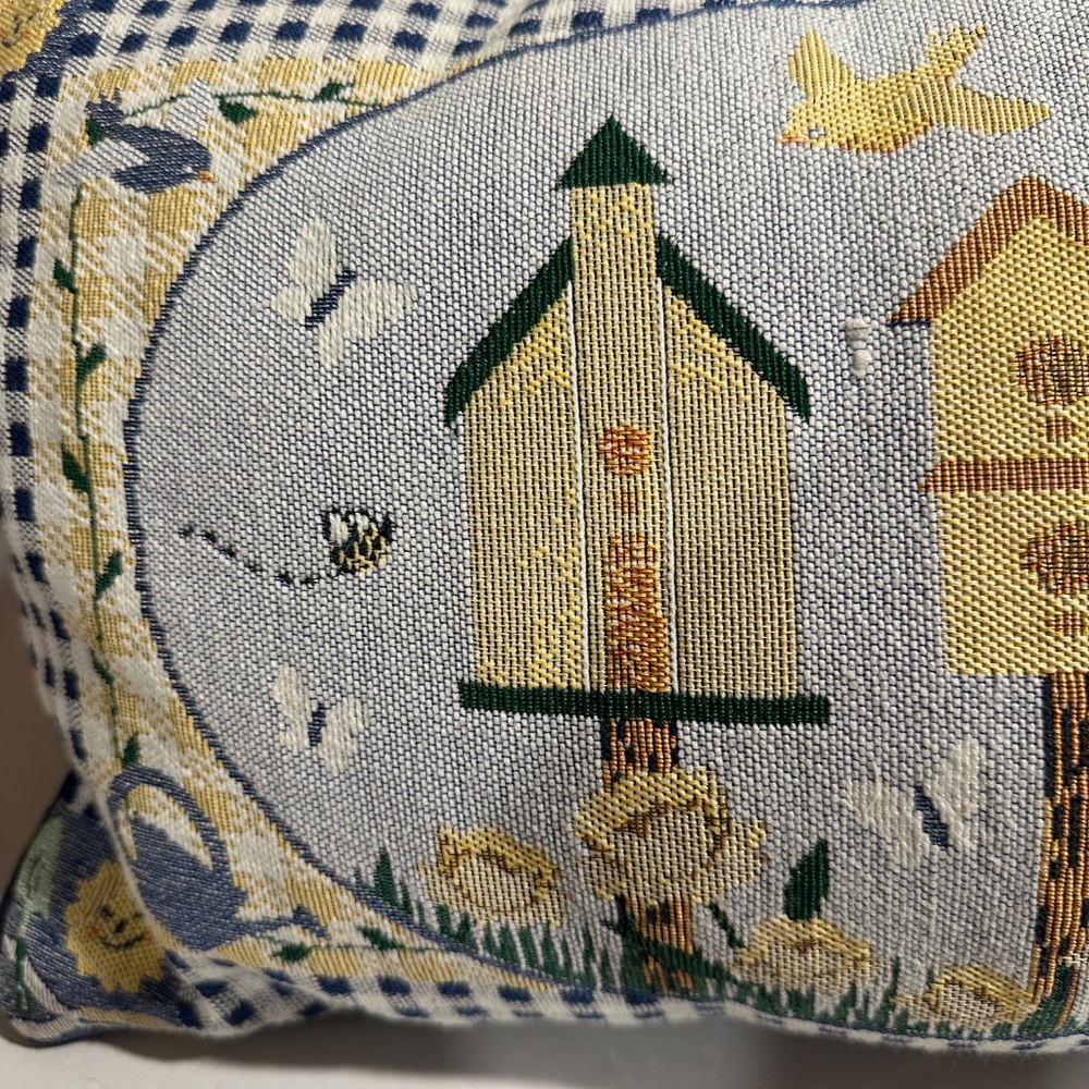Rectangular Tapistry Throw Pillow W/Brid Houses, Bees, Butterflies - Picture 2 of 9
